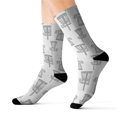 Disc Golf Basket Prism Pattern Socks - White