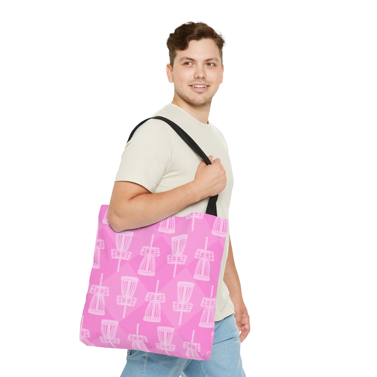 Disc Golf Baskets Pink, AOP Polyester Tote Bag