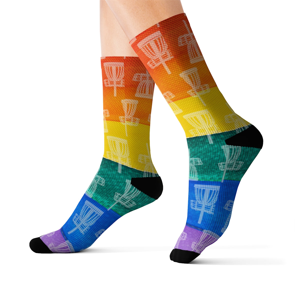 Disc Golf Basket Prism Pattern Socks - Rainbow