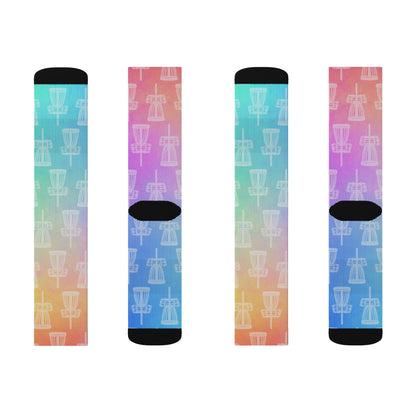 Disc Golf Basket Prism Pattern Socks - Rainbow